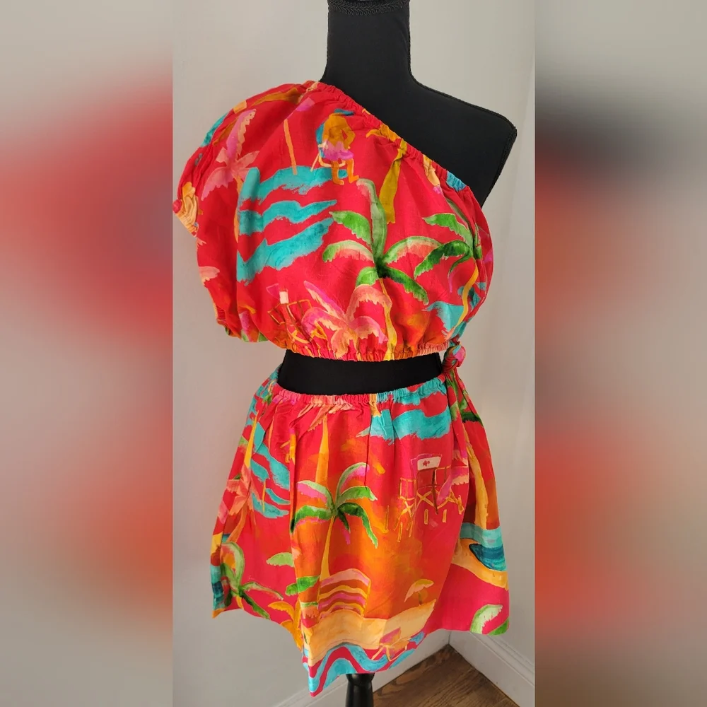 FARM Rio Red Tropical One-Shoulder Mini Dress - Picture 3 of 12